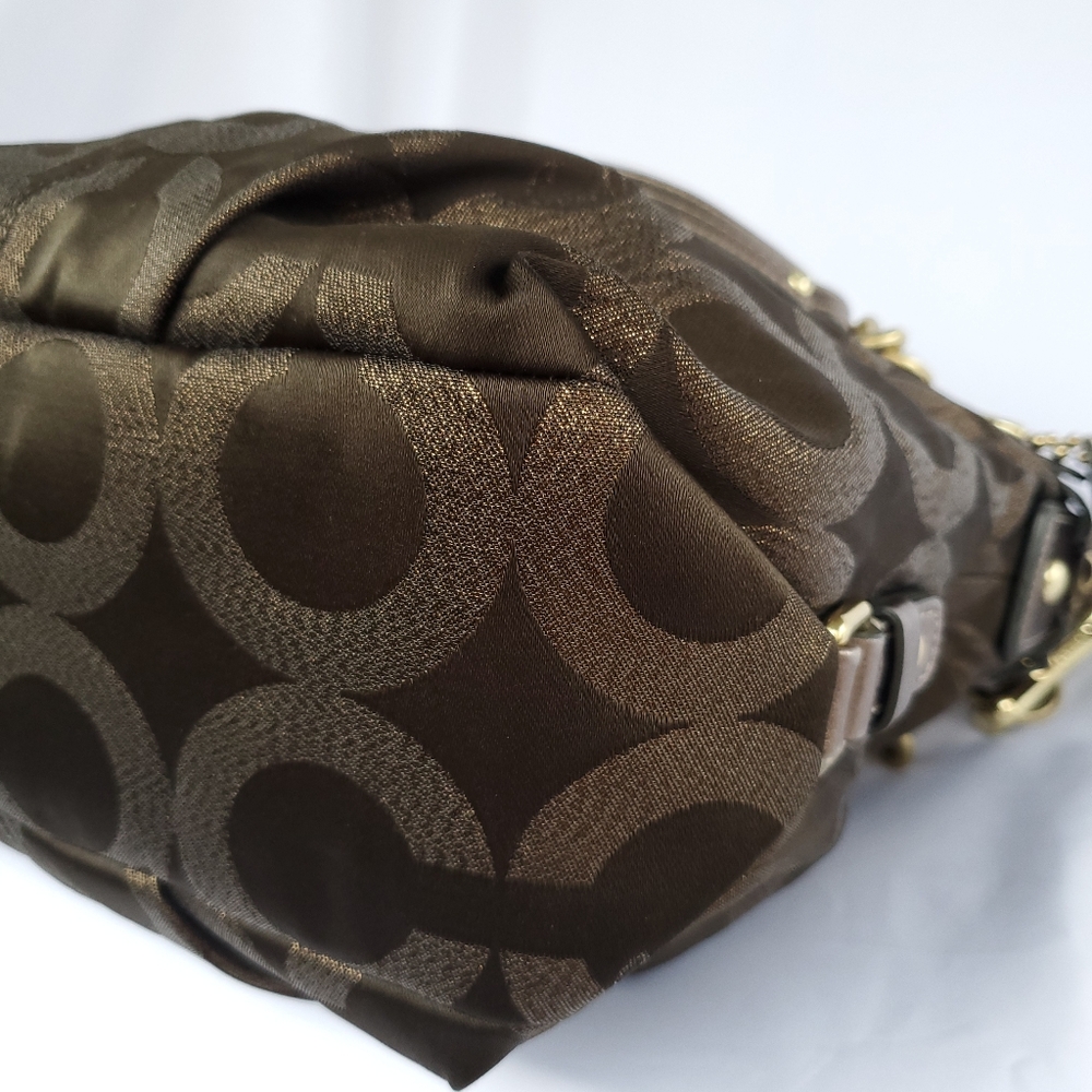 Coach Op Art Brooke  Metallic Olive Signature Logo Print Shoulder Bag Handbag - Picture 5 of 8